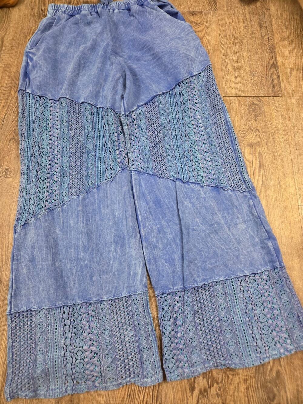 J.HER MINERAL WASHED LACE SEE THROUGH BREEZY PANTS NATURAL Blue S